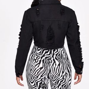 Black distress button up crop jacket